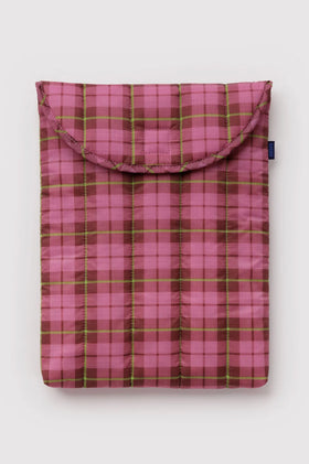 Baggu Puffy Laptop Sleeve 13/14 Inch - Azalea Pink Tartan