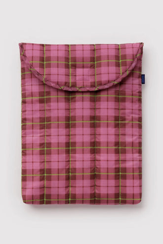 Baggu Puffy Laptop Sleeve 13/14 Inch - Azalea Pink Tartan