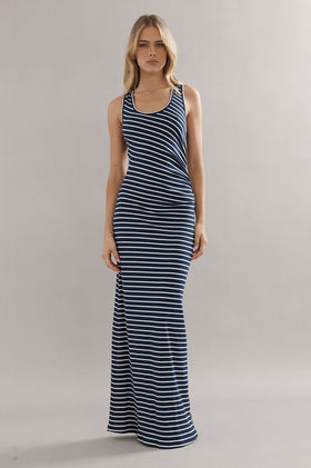 Caitlin Crisp Pitstop Dress - Navy Stripe