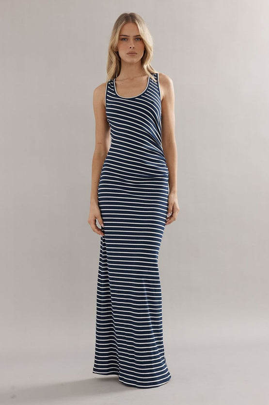 Caitlin Crisp Pitstop Dress - Navy Stripe