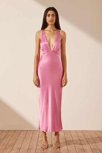 Shona Joy Arienzo Plunged Cross Back Midi - Ibis Rose
