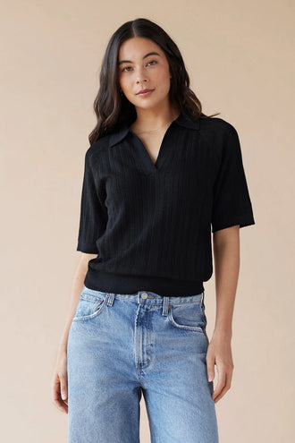 Dear Dylan Merino Pointelle Polo - Noir