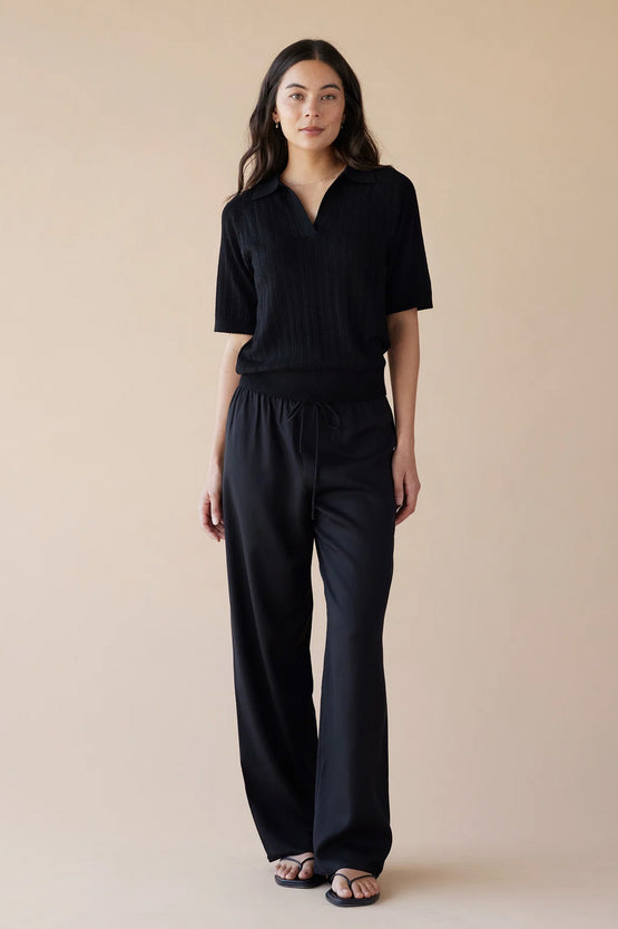 Dear Dylan Merino Pointelle Polo - Noir