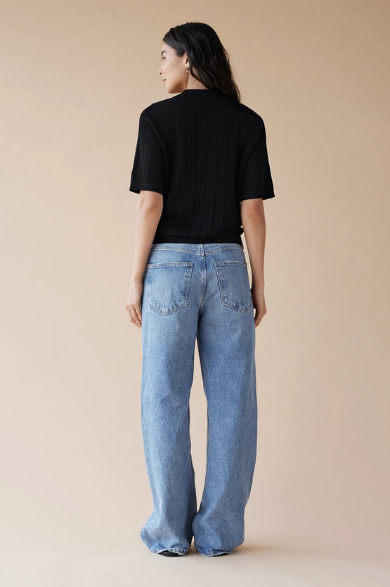 Dear Dylan Merino Pointelle Polo - Noir