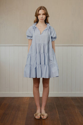 Caitlin Crisp Poppy Dress - Blue Voile