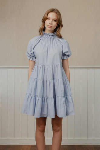 Caitlin Crisp Poppy Dress - Blue Voile