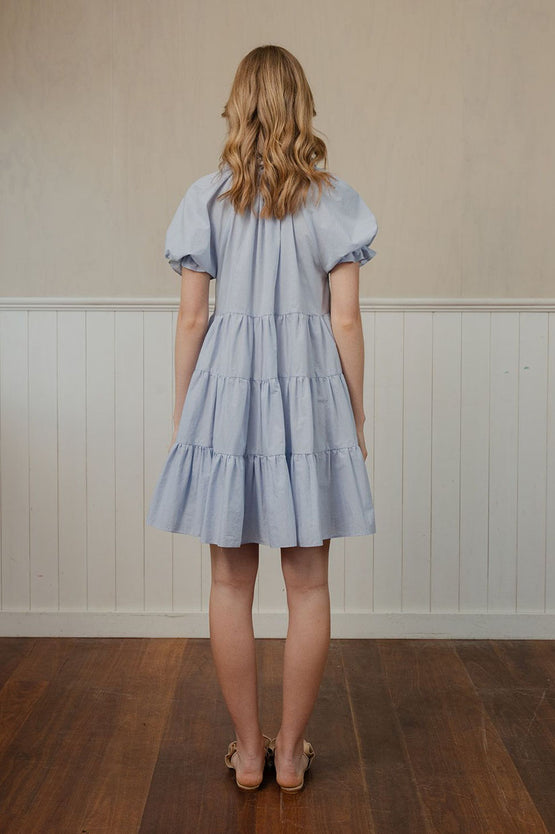 Caitlin Crisp Poppy Dress - Blue Voile