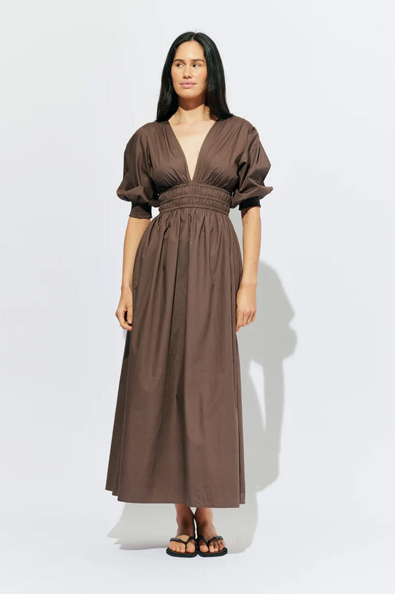 Ruby Hero Puff Sleeve Maxi Dress - Brown