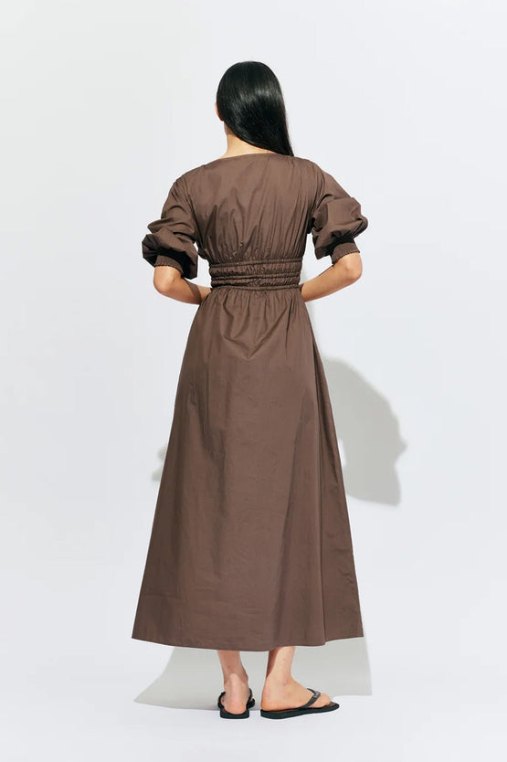Ruby Hero Puff Sleeve Maxi Dress - Brown