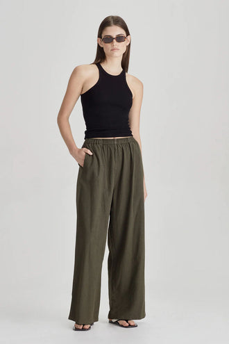 Commoners Linen Blend Pull On Pant - Olive Grey