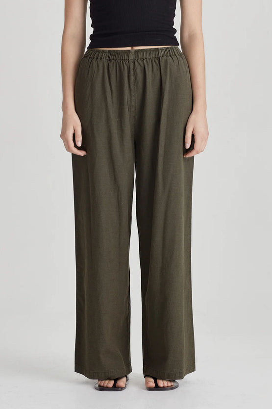 Commoners Linen Blend Pull On Pant - Olive Grey