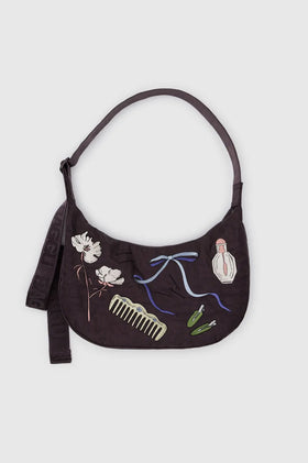 Baggu Medium Nylon Crescent Bag - Embroidered Get Ready With me