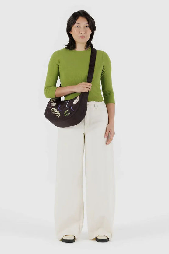 Baggu Medium Nylon Crescent Bag - Embroidered Get Ready With me