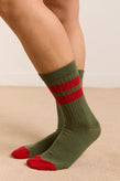 Damson Madder Sporty Calf Length Socks - Olive/Red