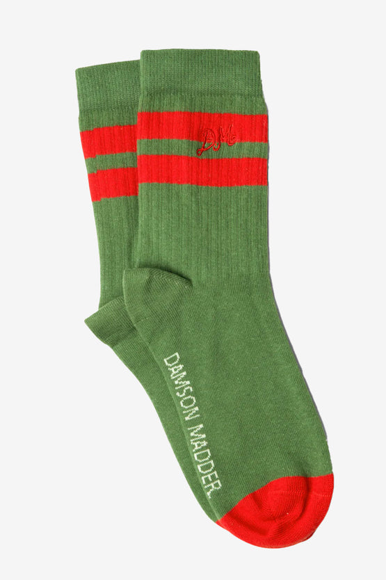 Damson Madder Sporty Calf Length Socks - Olive/Red