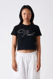 Candice Rhinestone Baby Tee - Black