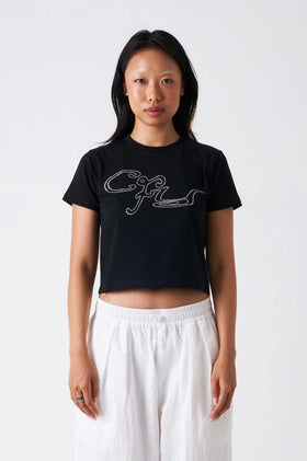 Candice Rhinestone Baby Tee - Black