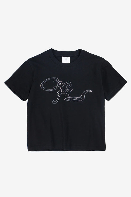 Candice Rhinestone Baby Tee - Black
