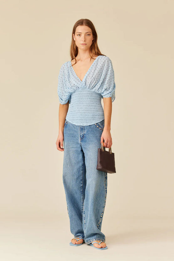 Ruby Riley Blouse - Blue Polka Dot