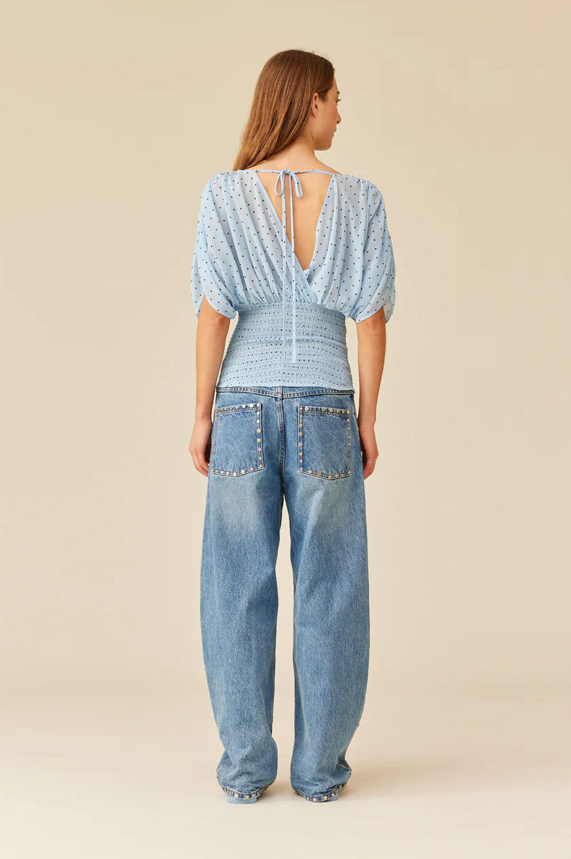 Ruby Riley Blouse - Blue Polka Dot