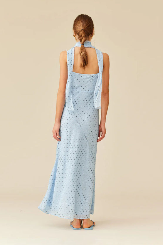 Ruby Riley Sash Dress - Blue Polka Dot