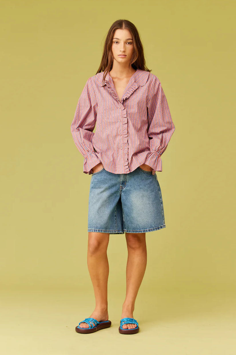 Ruby Sandler Ruffle Shirt - Firewhirl Blue