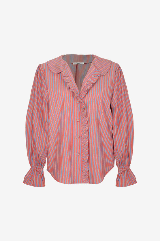 Ruby Sandler Ruffle Shirt - Firewhirl Blue