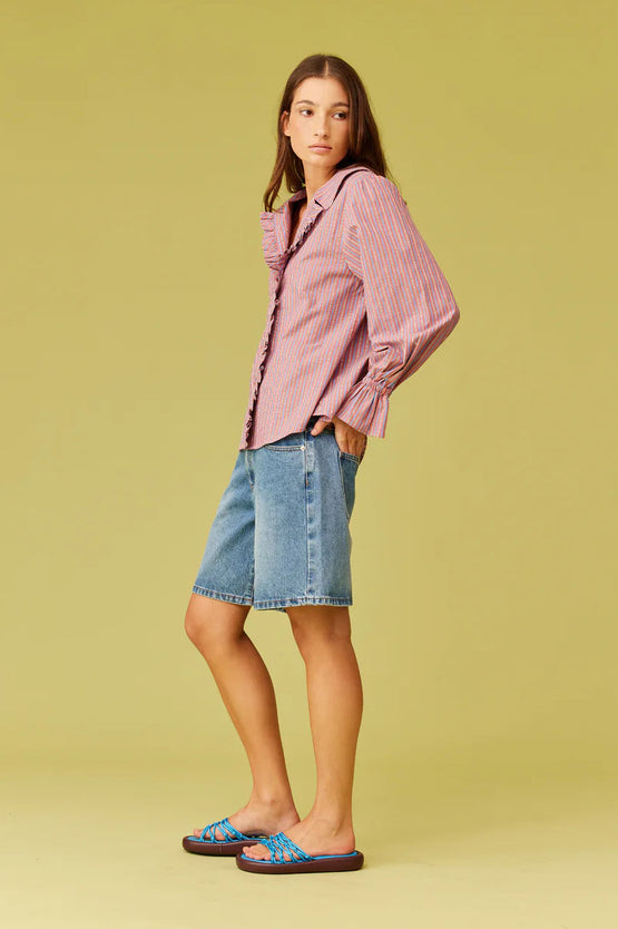 Ruby Sandler Ruffle Shirt - Firewhirl Blue