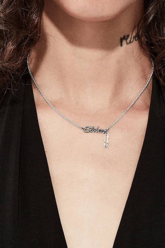 Stolen Girlfriends Club Sentimental Script Necklace - Silver