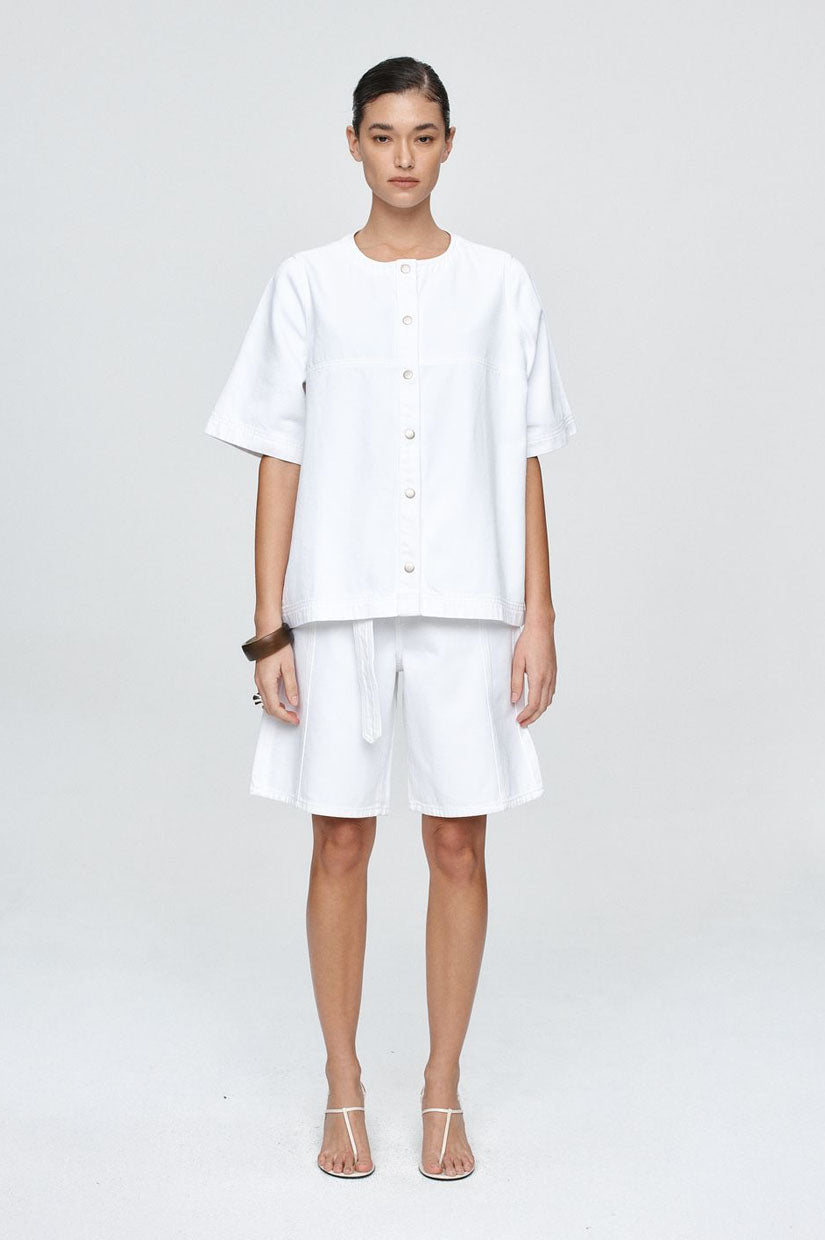 Marle Short Sleeve Seam Shirt  - Blanc
