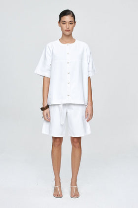 Marle Short Sleeve Seam Shirt  - Blanc