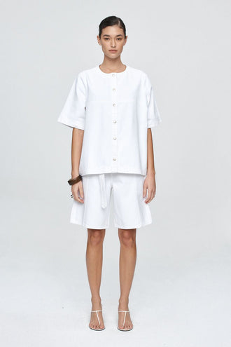 Marle Short Sleeve Seam Shirt  - Blanc