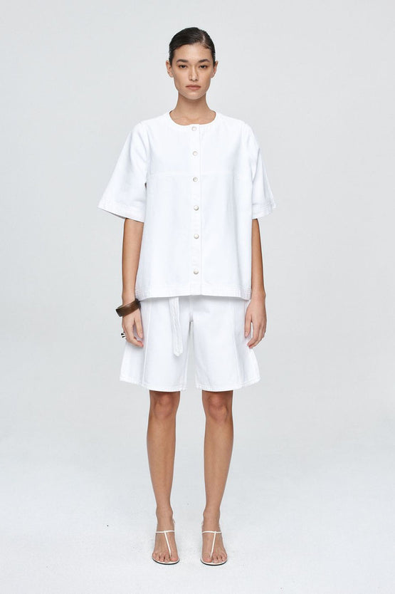 Marle Short Sleeve Seam Shirt  - Blanc