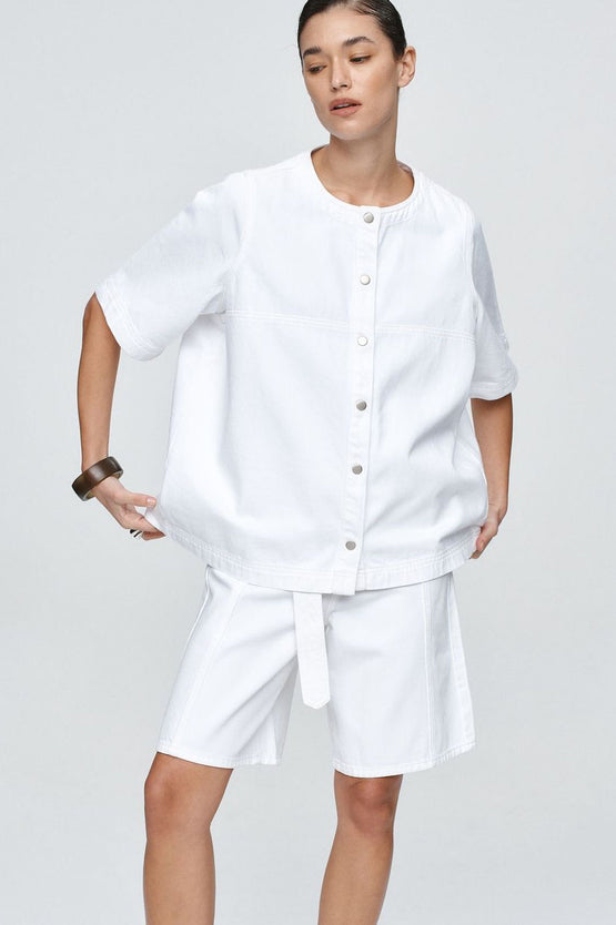 Marle Short Sleeve Seam Shirt  - Blanc