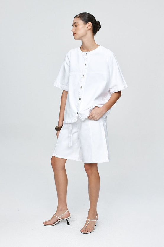 Marle Short Sleeve Seam Shirt  - Blanc