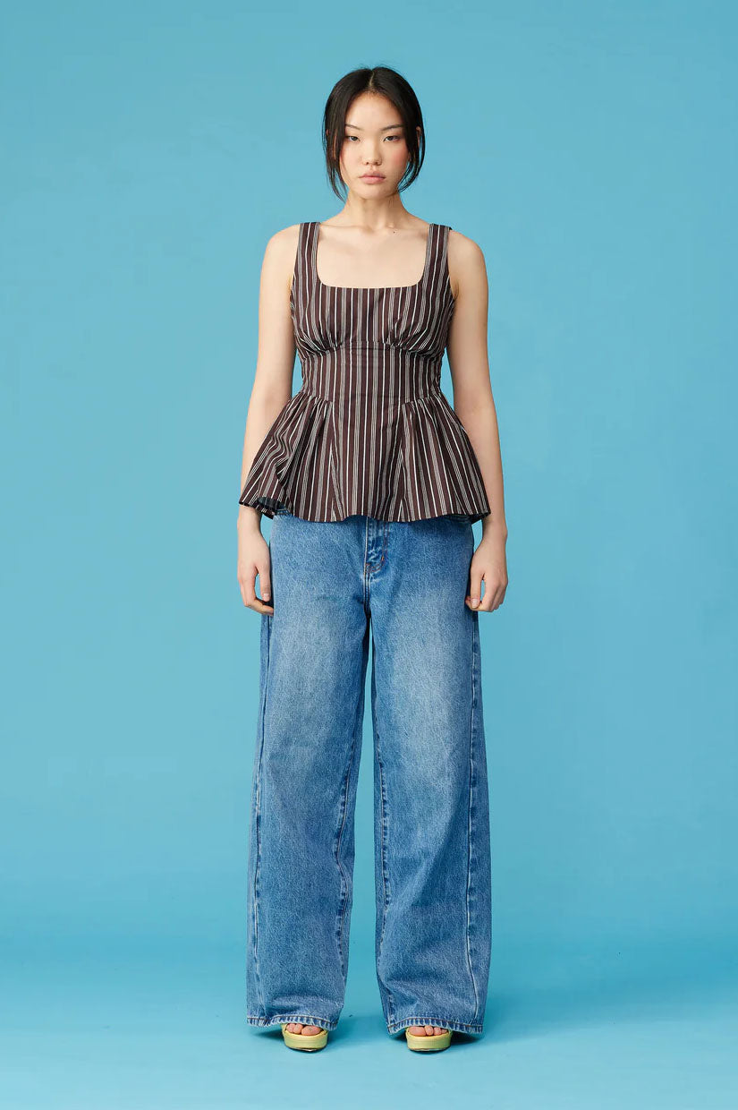 Ruby Selma Top - Brown Pinstripe