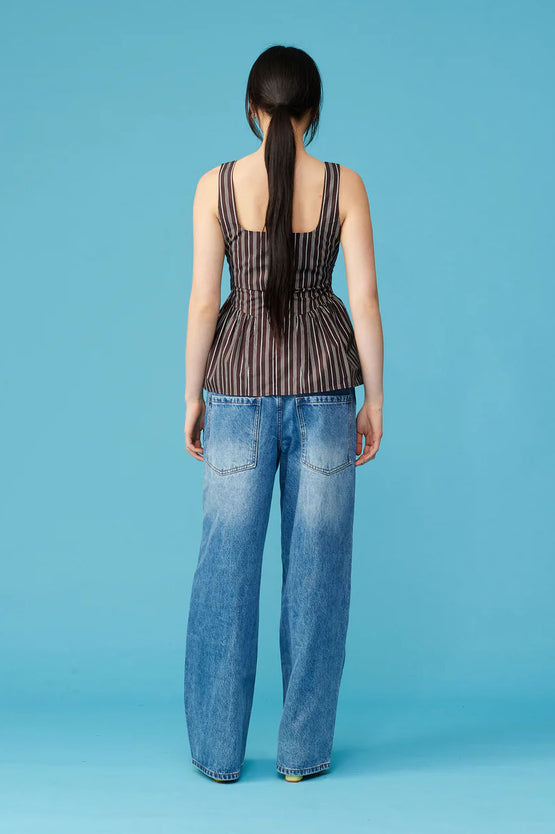 Ruby Selma Top - Brown Pinstripe
