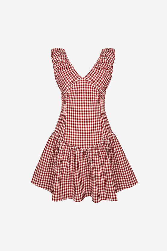 Ruby Selma Mini Dress - Merlot Gingham