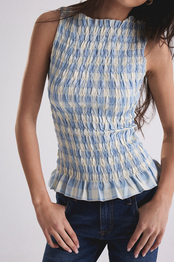 Gracious Luna Tank - Sky Gingham