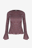 Ruby Sky Shirred LS - Blue Wine Gingham