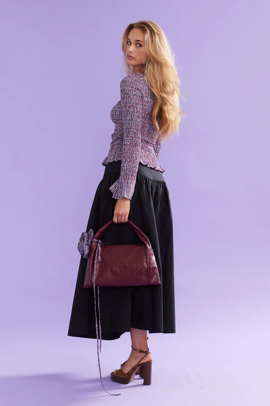 Ruby Sky Shirred LS - Blue Wine Gingham