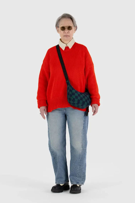 Baggu Small Nylon Crescent Bag - Navy Green Check