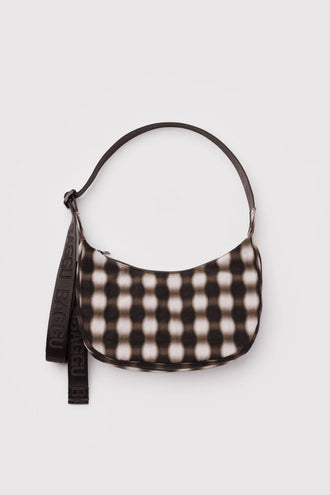 Baggu Small Nylon Crescent Bag - Blurred Gingham Brown
