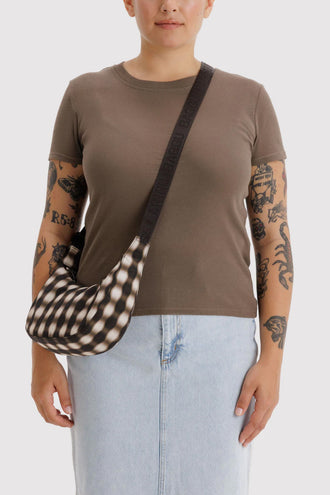 Baggu Small Nylon Crescent Bag - Blurred Gingham Brown