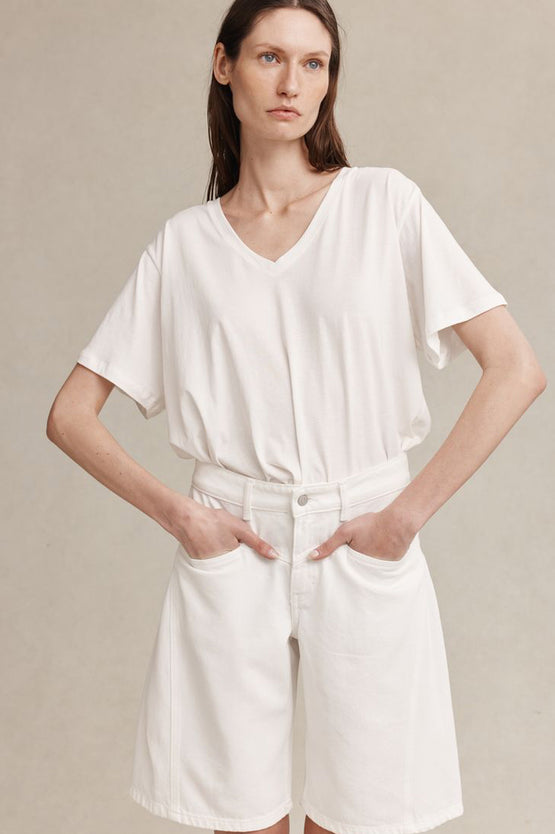 Marle Cross Stitch Jean Short - Blanc