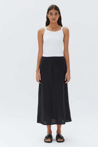 Assembly Stella Linen Bias Skirt - Black