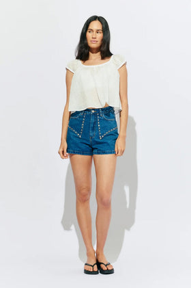 Ruby Clover Studded Denim Short - Indigo