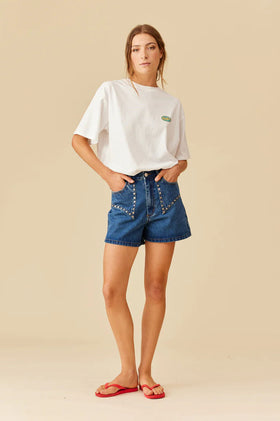 Ruby Clover Studded Denim Short - Indigo