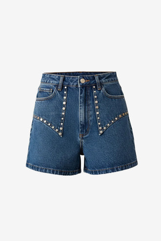 Ruby Clover Studded Denim Short - Indigo