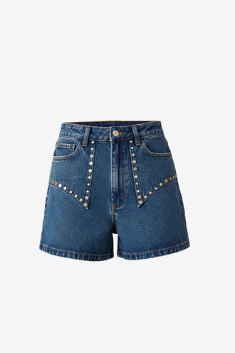 Ruby Clover Studded Denim Short - Indigo